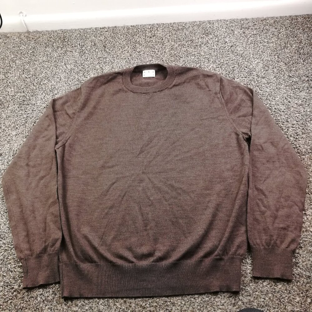 Asket Sweater Merino Wool Crewneck Pullover Brown Mens Large Short